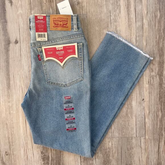 Levi’s Girls Size 12 Jeans High Rise Straight Ankle Fray Hem Stretch NWT - Picture 1 of 8